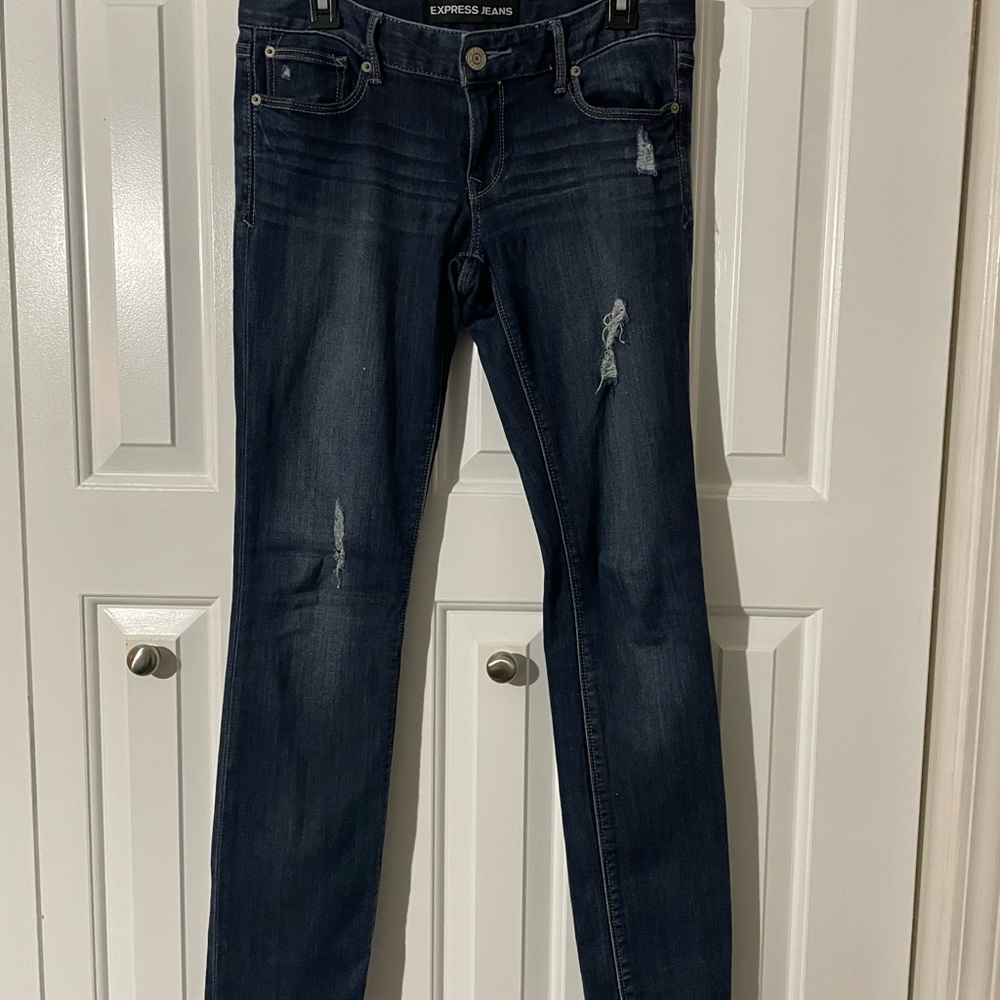 Women’s Express Distressed Skinny Low Rise Blue Jeans-Stella-Size 6R
